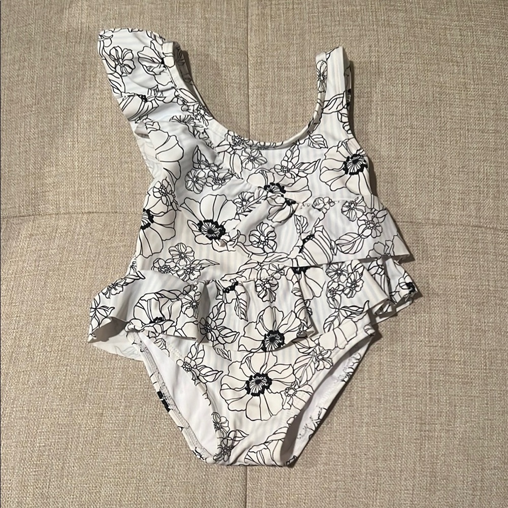 Janie and Jack Black and White Floral Kids Swim One Piece